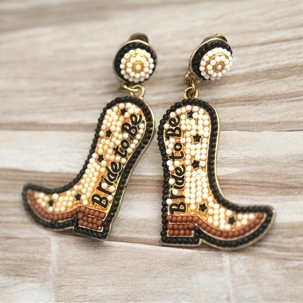 🔥3/$15 Bride to Be Western cowgirl Boot Earrings Bachelorette or Bridal Shower
